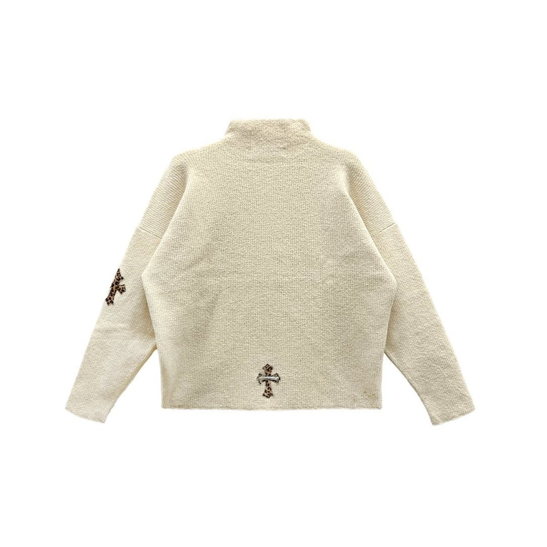 Chrome Hearts Knitted Cream Cheetah Patch Sweater - SHENGLI ROAD MARKET