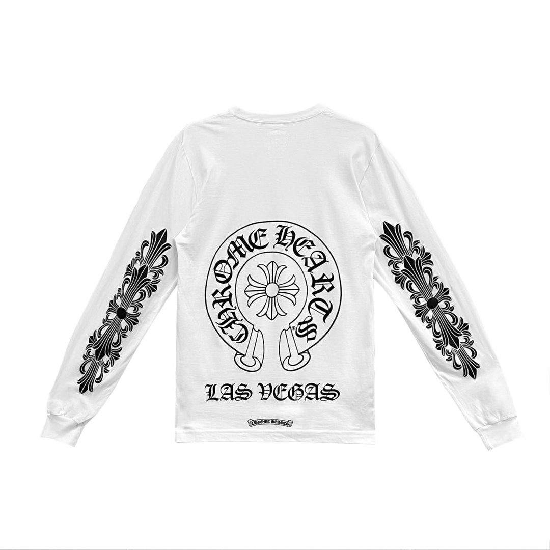 Chrome Hearts Las Vegas Exclusive Horseshoe White Long Sleeve Tee - SHENGLI ROAD MARKET