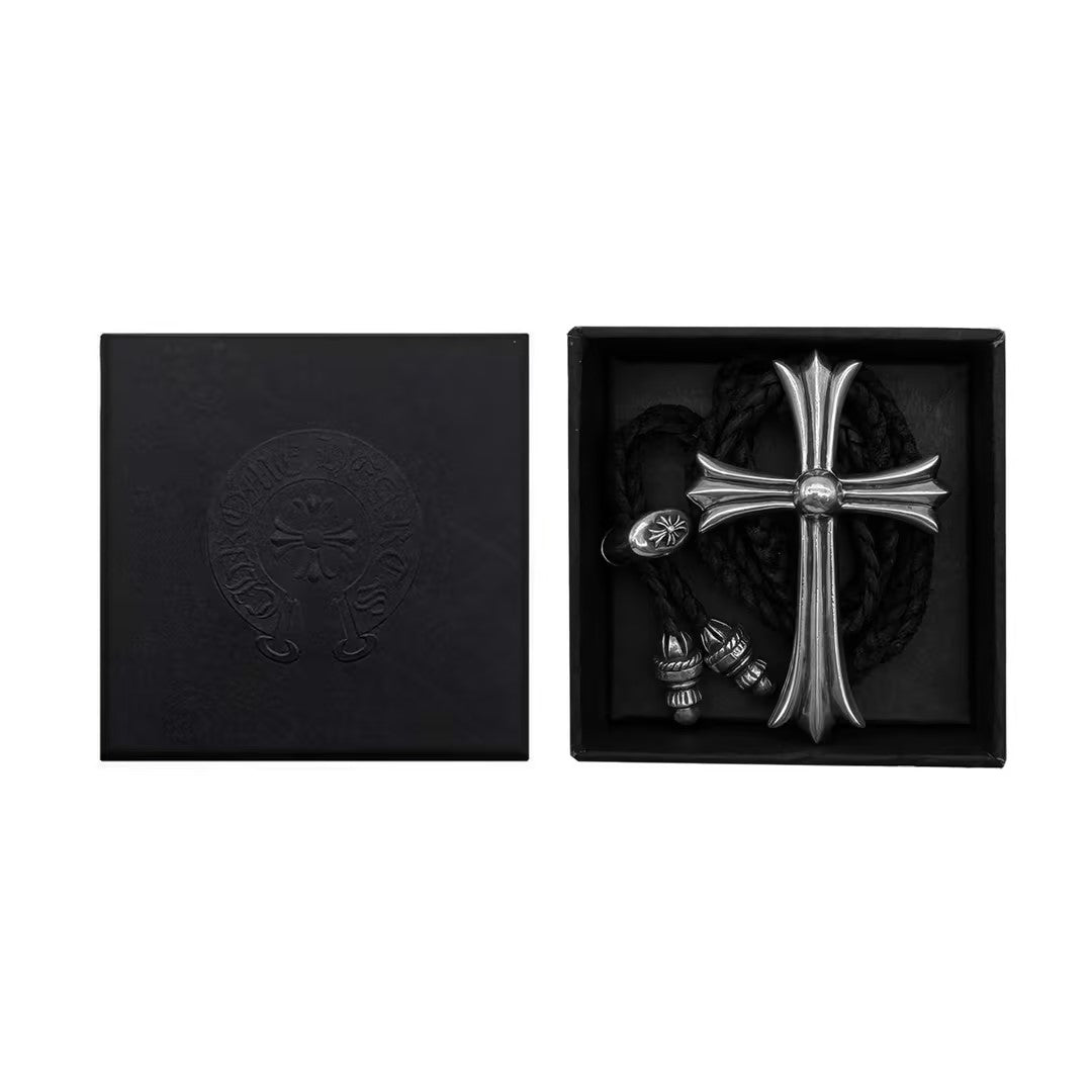 Chrome Hearts Leather Braids 925 Silver Cross Necklace - SHENGLI ROAD MARKET