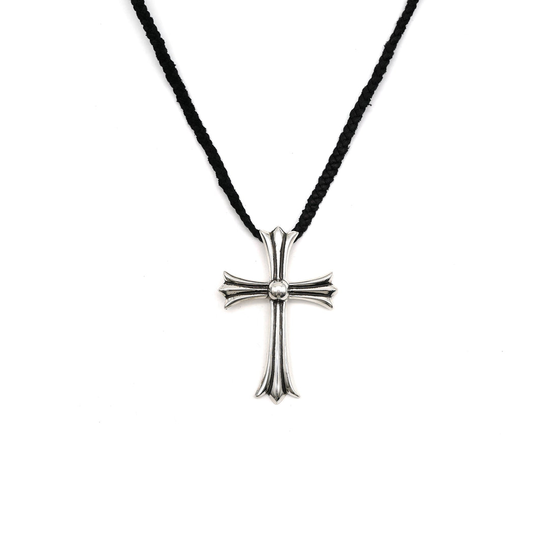 Chrome Hearts Leather Braids Silver Cross Necklace - SHENGLI ROAD MARKET