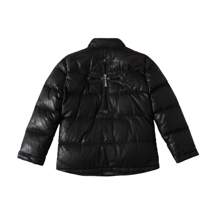Chrome Hearts Leather Cross Patch Black Puffer Down Jacket - SHENGLI ROAD MARKET