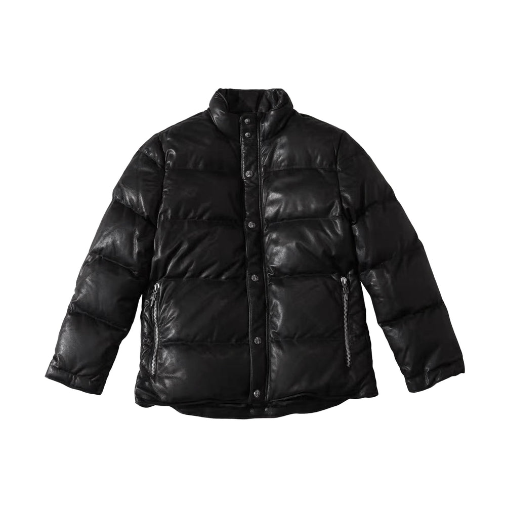 Chrome Hearts Leather Cross Patch Black Puffer Down Jacket - SHENGLI ROAD MARKET