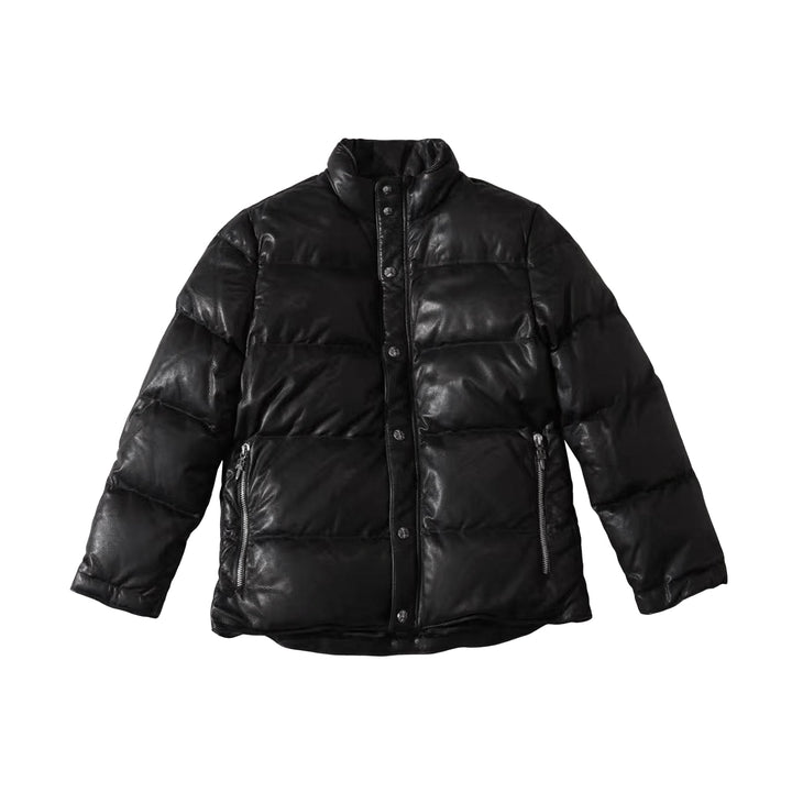 Chrome Hearts Leather Cross Patch Black Puffer Down Jacket - SHENGLI ROAD MARKET