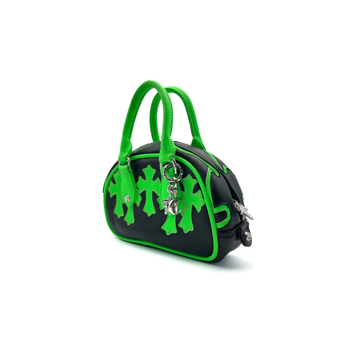 Chrome Hearts Leather Cross Patch Black&Green Mini Bowling Bag - SHENGLI ROAD MARKET