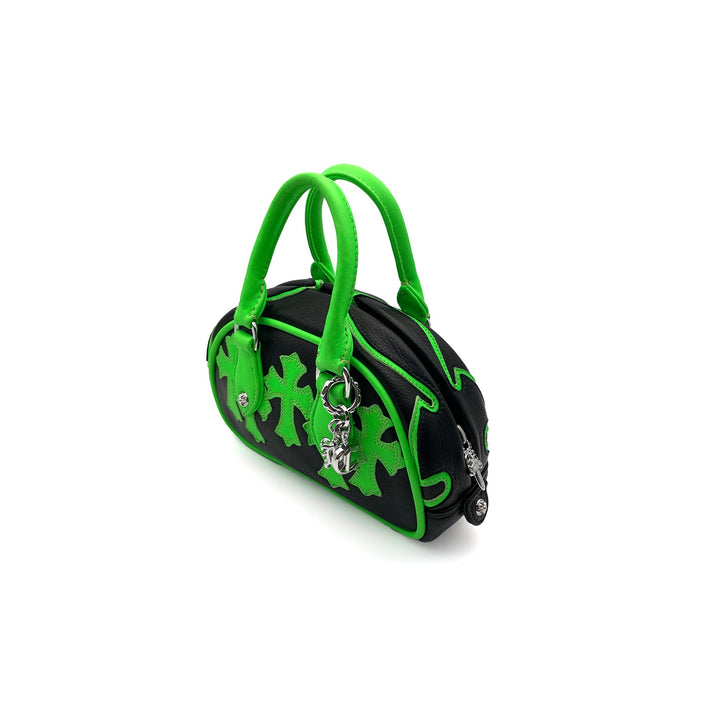 Chrome Hearts Leather Cross Patch Black&Green Mini Bowling Bag - SHENGLI ROAD MARKET