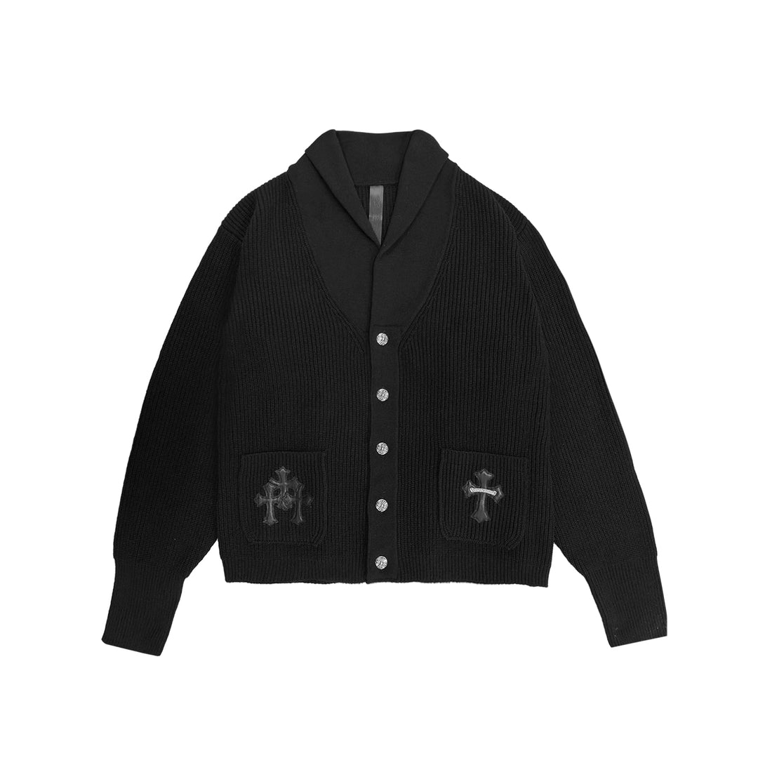 Chrome Hearts Leather Cross Patch Cashmere Cardigan Sweater - SHENGLI ROAD MARKET