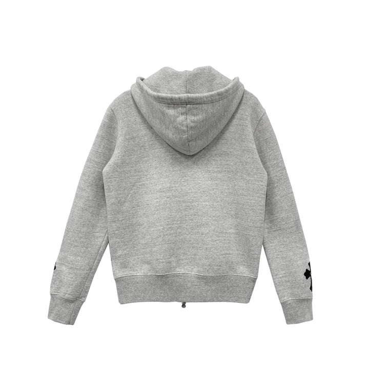 Chrome Hearts Leather Cross Patch Grey Zip Up Hoodie - SHENGLI ROAD MARKET