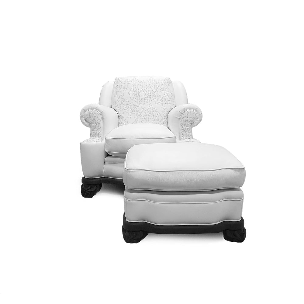 Chrome Hearts Leather Cross Patch Lounge Chair & Ottoman Set - SHENGLI ROAD MARKET