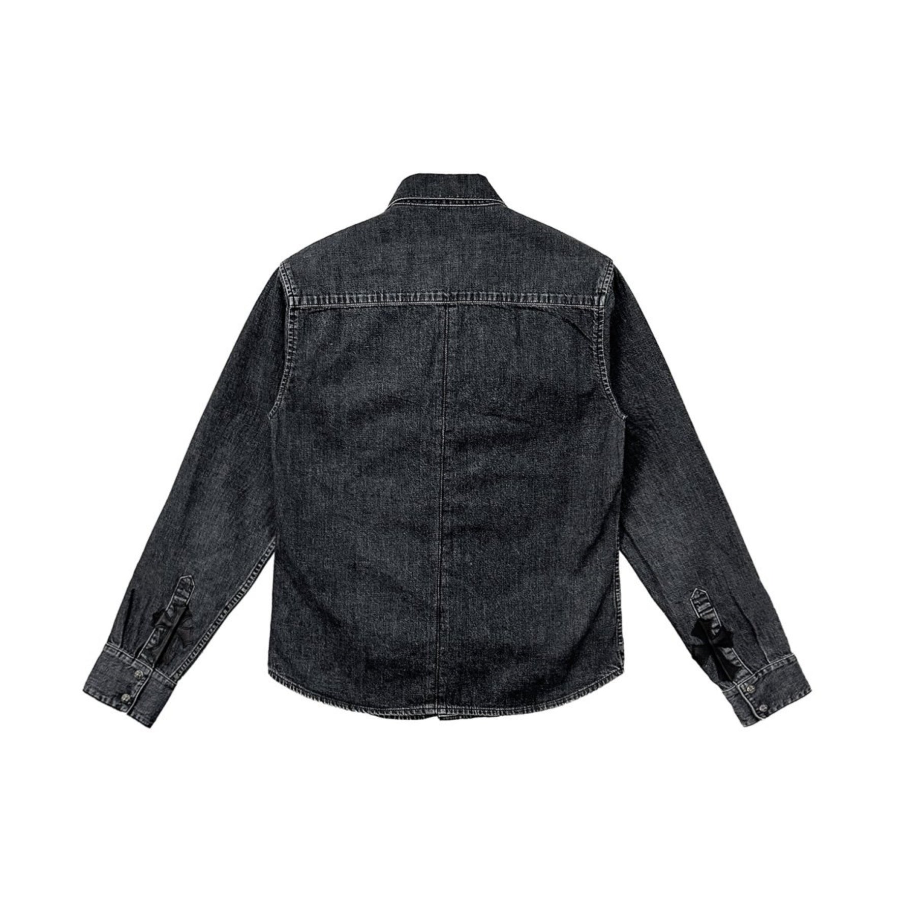 Chrome Hearts Leather Cross Patcn Washed Grey Denim Shirt