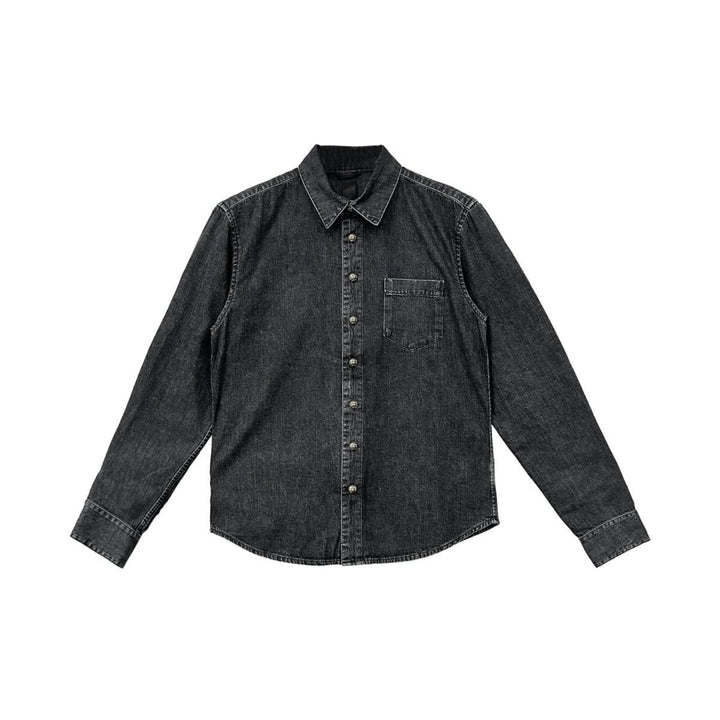 Chrome Hearts LOOSE END Leather Cross Patch Washed Grey Denim Shirt