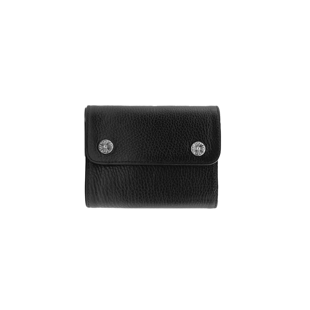 Chrome Hearts Leather Cross Silver Buttons Folded Wallet Card Holder - SHENGLI ROAD MARKET