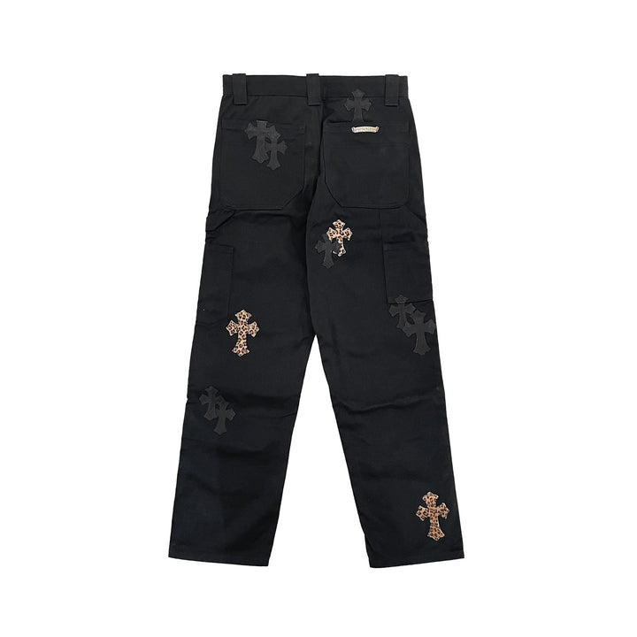 Chrome Hearts Leopard Black Cross Leather Patch Jeans - SHENGLI ROAD MARKET