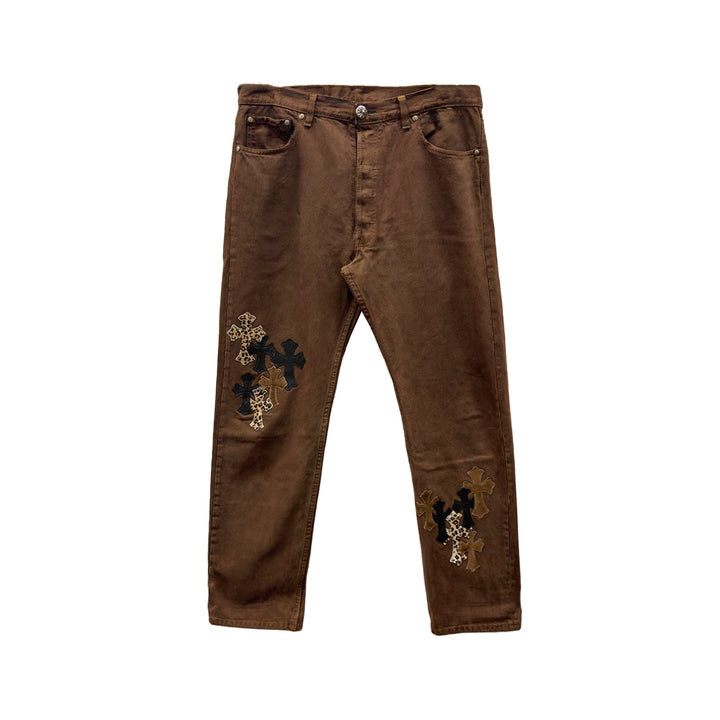 Chrome Hearts Leopard Cross Patch Brown Jeans - SHENGLI ROAD MARKET