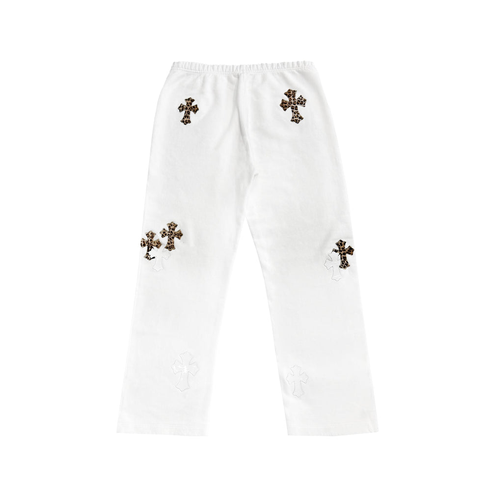 Chrome Hearts Leopard Cross Patch White Sweatpants - SHENGLI ROAD MARKET