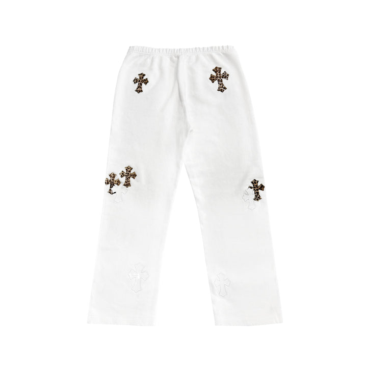 Chrome Hearts Leopard Cross Patch White Sweatpants - SHENGLI ROAD MARKET