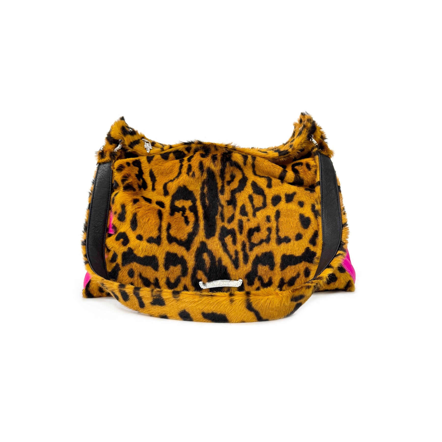 666 豹柄ウォレット PUNK Chrome Hearts Leopard Pony Hair Silver Cross Lyon Bag - SRM