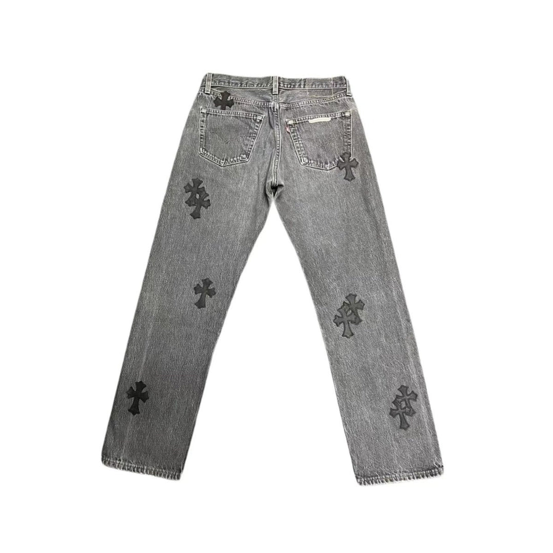 Chrome Hearts Levi's 501 Black Cross Patch Grey Jeans - SHENGLI ROAD MARKET