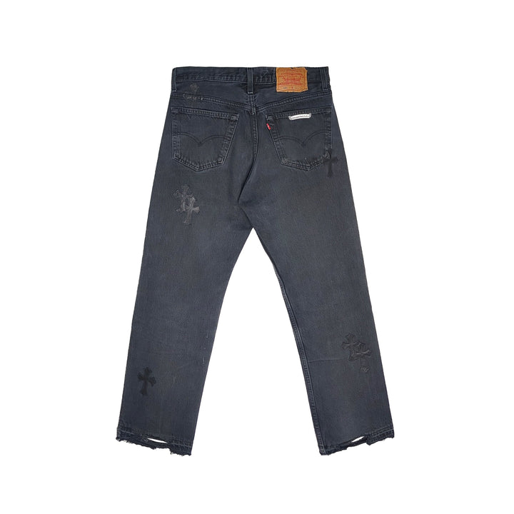 Chrome Hearts Levi's 501 Black Cross Patch Grey Jeans - SHENGLI ROAD MARKET