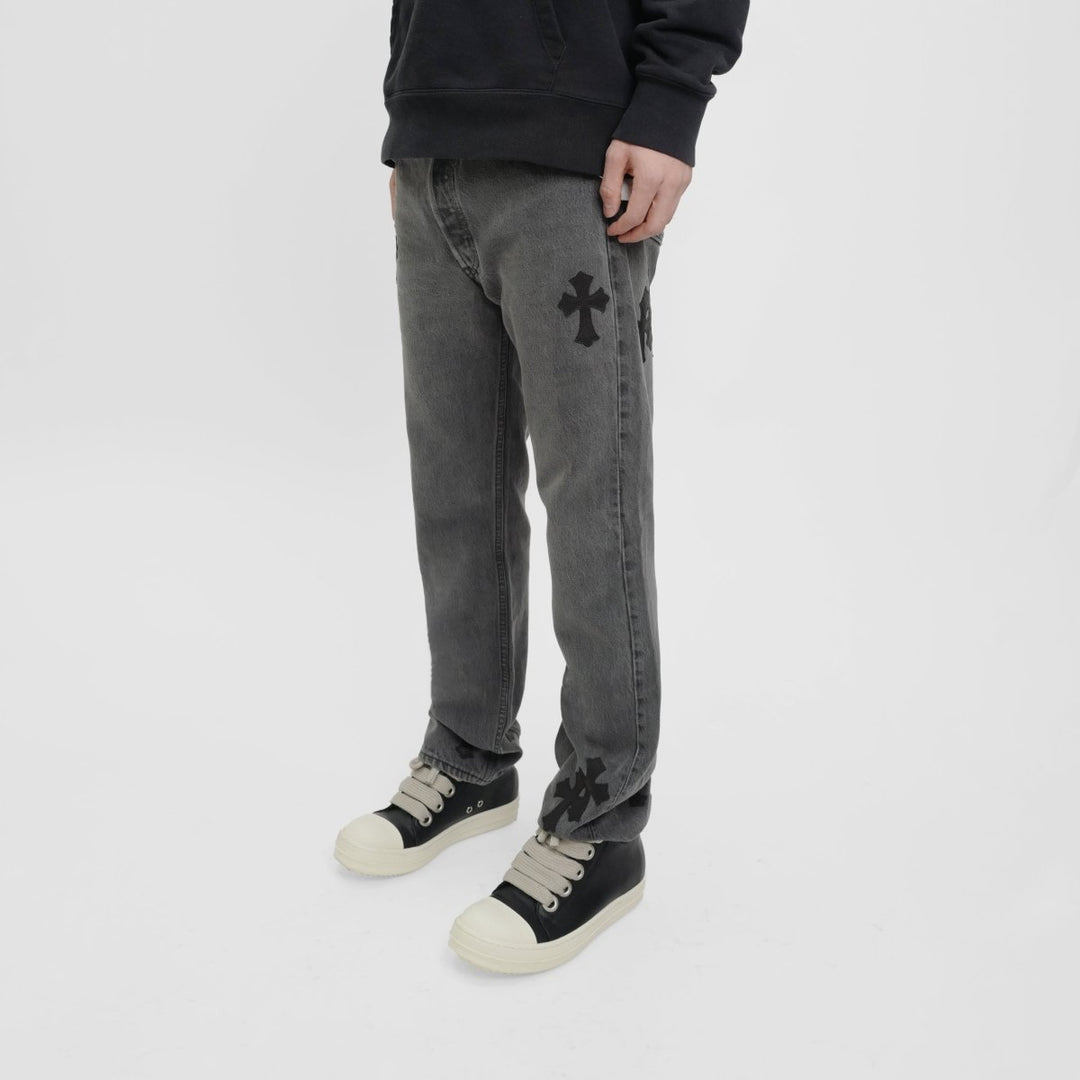 Chrome Hearts Levi's 501 Black Cross Patch Grey Jeans - SHENGLI ROAD MARKET