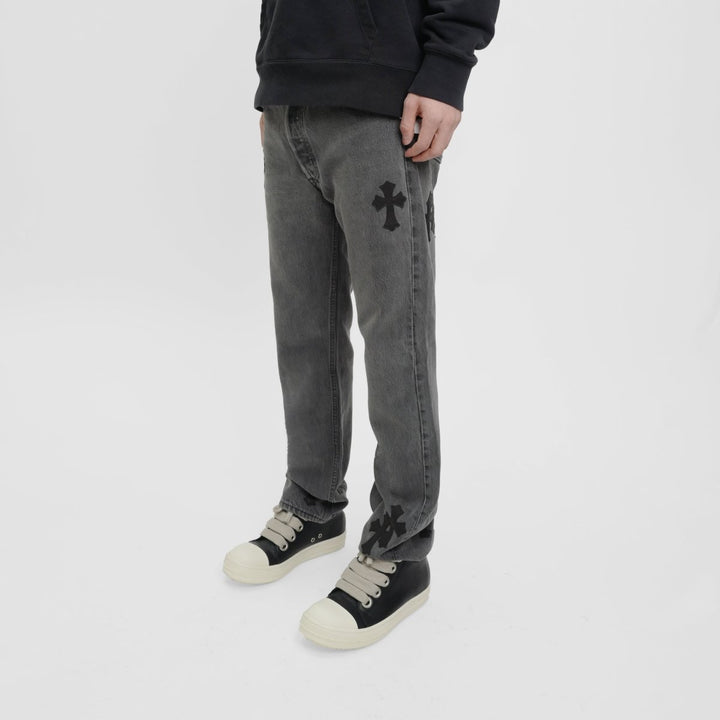 Chrome Hearts Levi's 501 Black Cross Patch Grey Jeans - SHENGLI ROAD MARKET