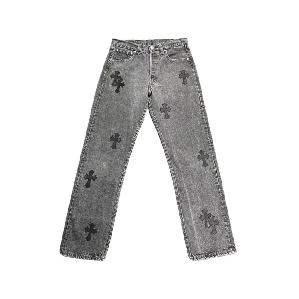 Chrome Hearts Levi's 501 Black Cross Patch Grey Jeans - SHENGLI ROAD MARKET