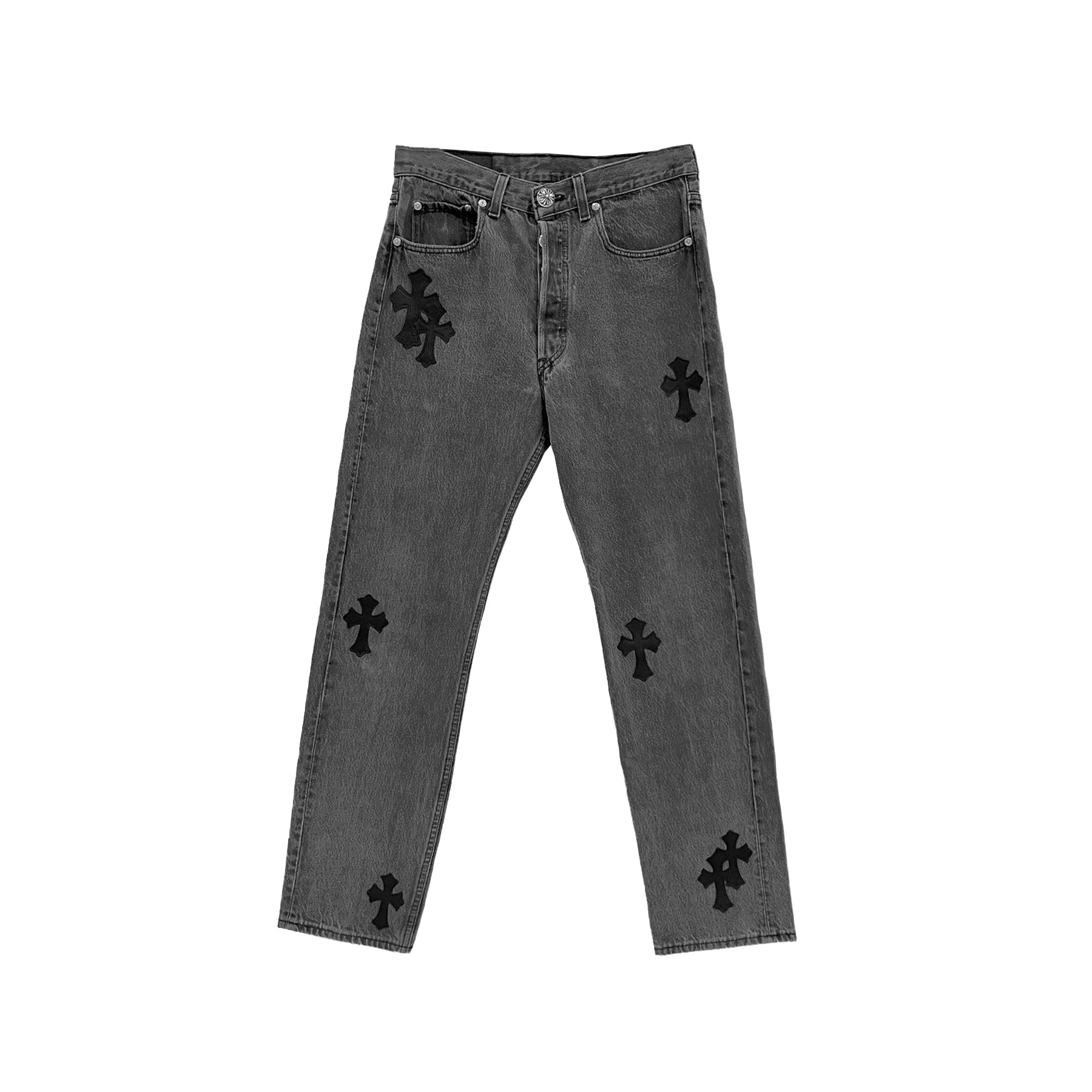 Chrome Hearts Levi's 501 Black Cross Patch Grey Jeans - SRM