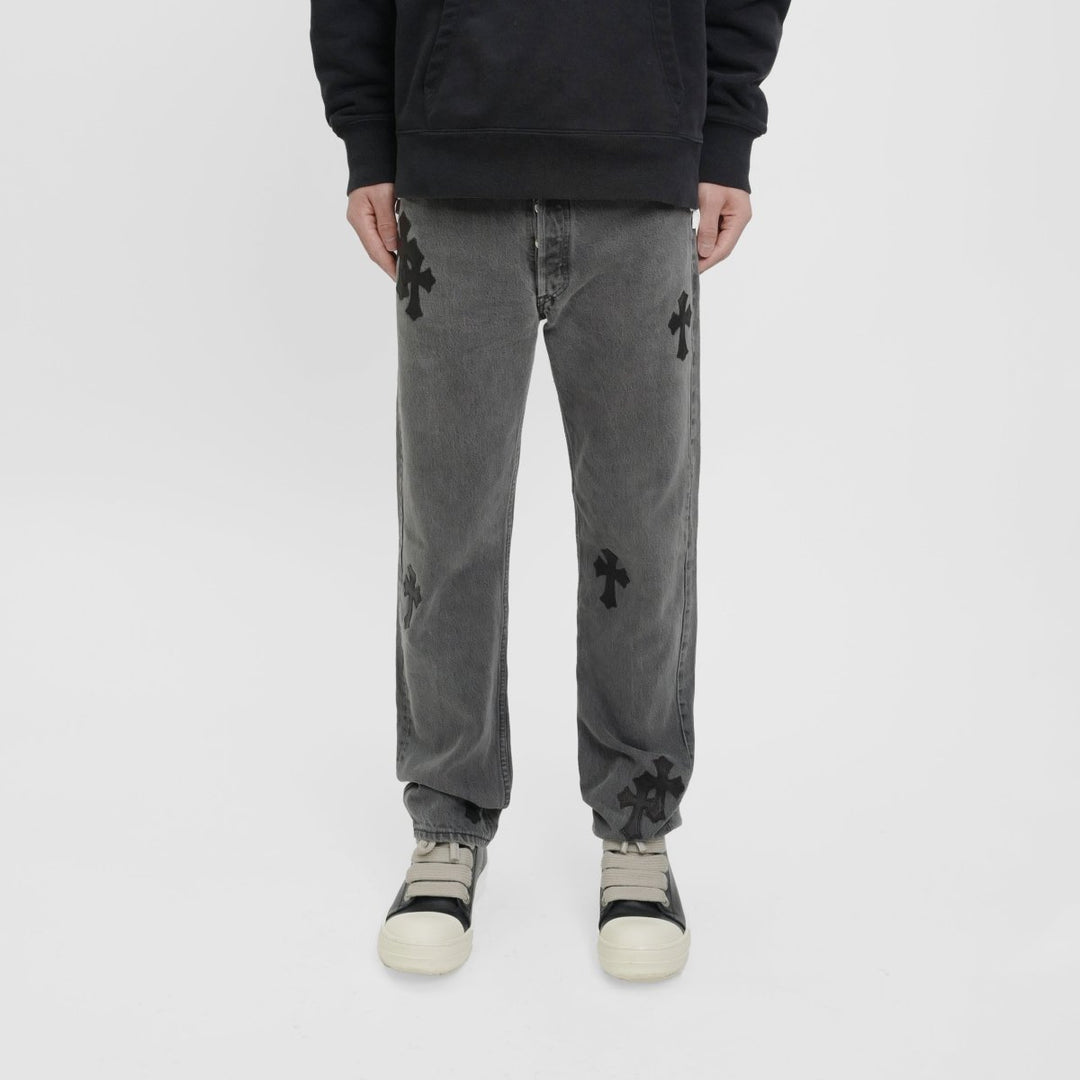Chrome Hearts Levi's 501 Black Cross Patch Grey Jeans - SHENGLI ROAD MARKET