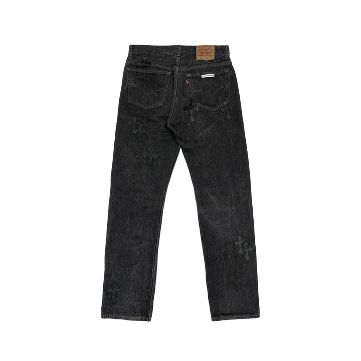Chrome Hearts Levi's 501 Black Leather Cross Patch Jeans - SHENGLI ROAD MARKET