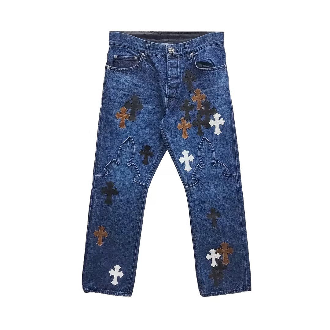 Chrome Hearts Levi's 501 Black & White Cross With Flame Jeans - SHENGLI ROAD MARKET