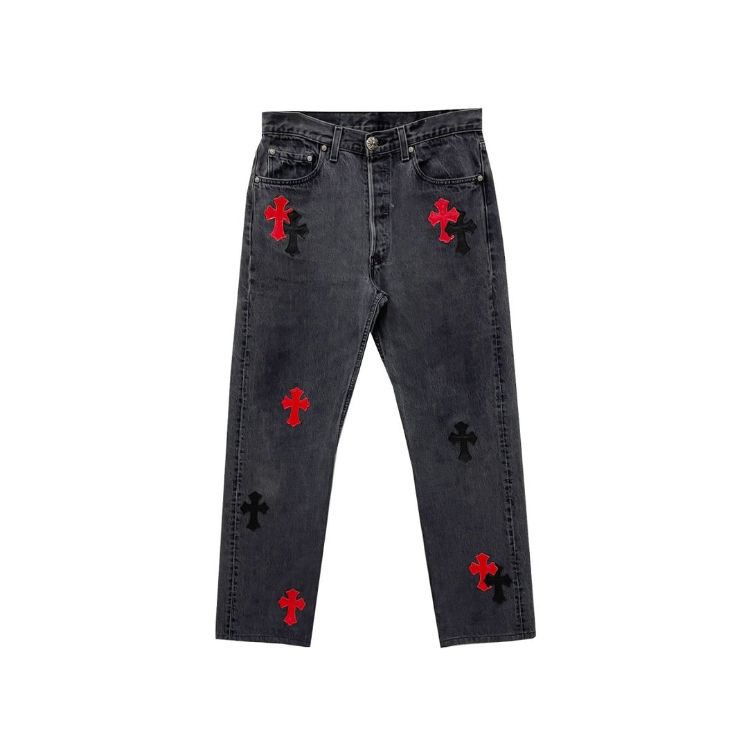 Chrome Hearts Levi's 501 Black&Red Cross Patch Grey Jeans - SHENGLI ROAD MARKET
