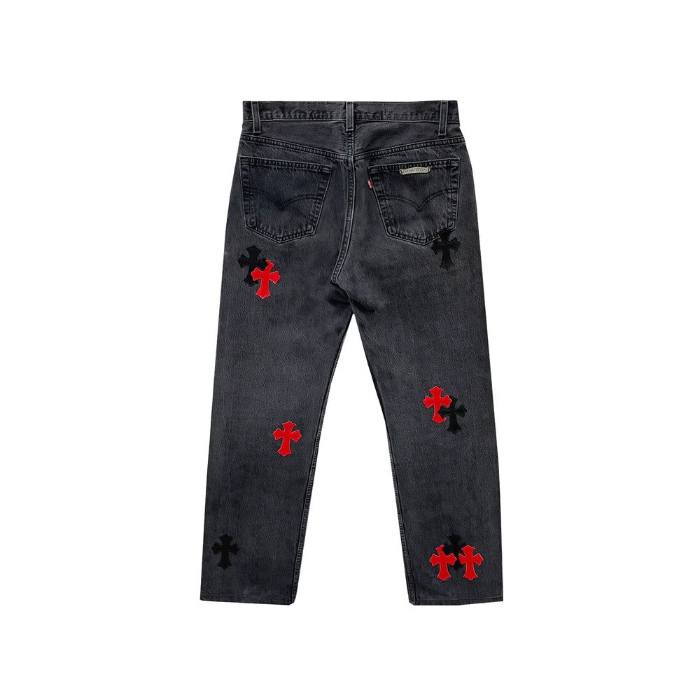 Chrome Hearts Levi's 501 Black&Red Cross Patch Grey Jeans - SHENGLI ROAD MARKET