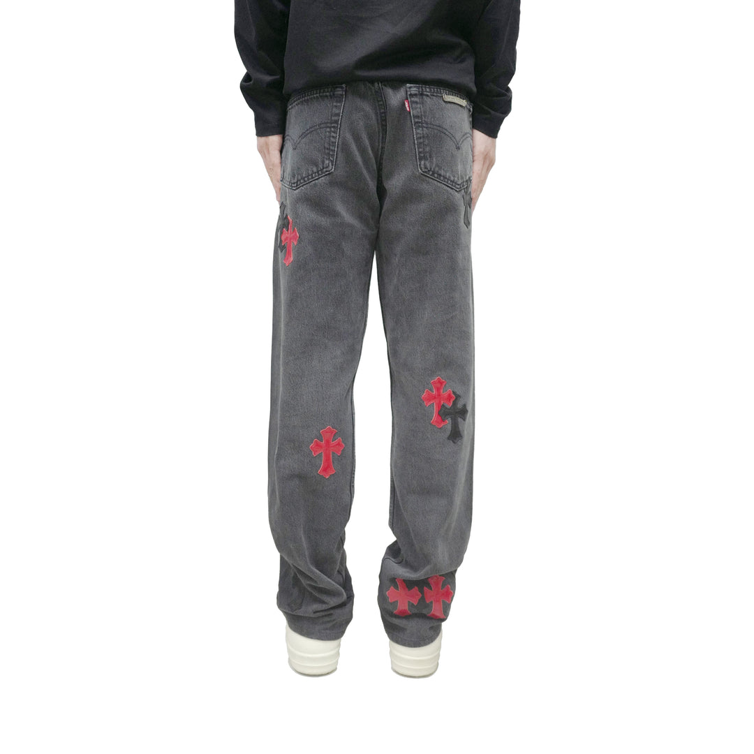Chrome Hearts Levi's 501 Black&Red Cross Patch Grey Jeans - SHENGLI ROAD MARKET