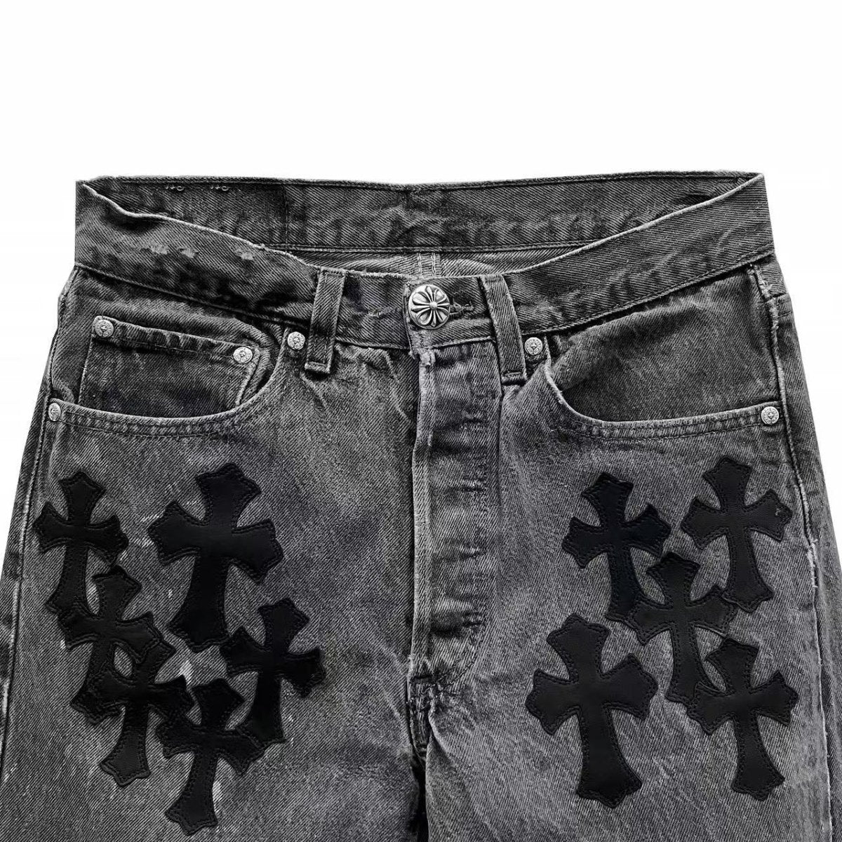 Chrome Hearts Levi's 501 Cemetery Cross Patch Grey Jeans - SHENGLI ROAD MARKET