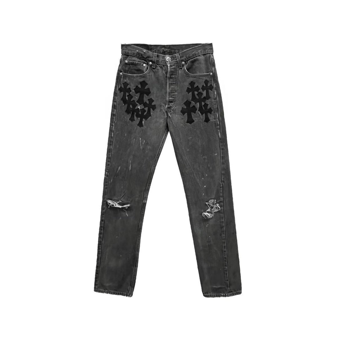 Chrome Hearts Levi's 501 Cemetery Cross Patch Grey Jeans - SHENGLI ROAD MARKET