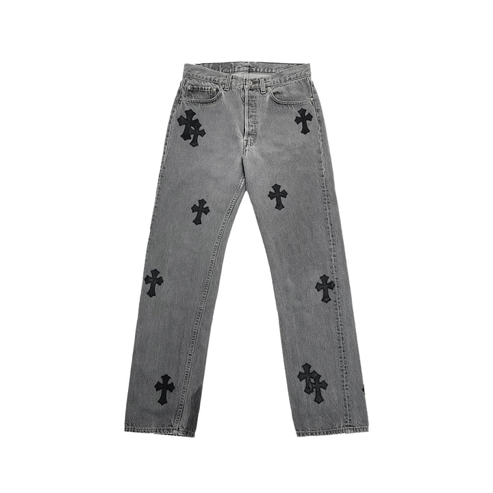 Chrome Hearts Levi's 501 Cross Patch Gray Jeans - SHENGLI ROAD MARKET