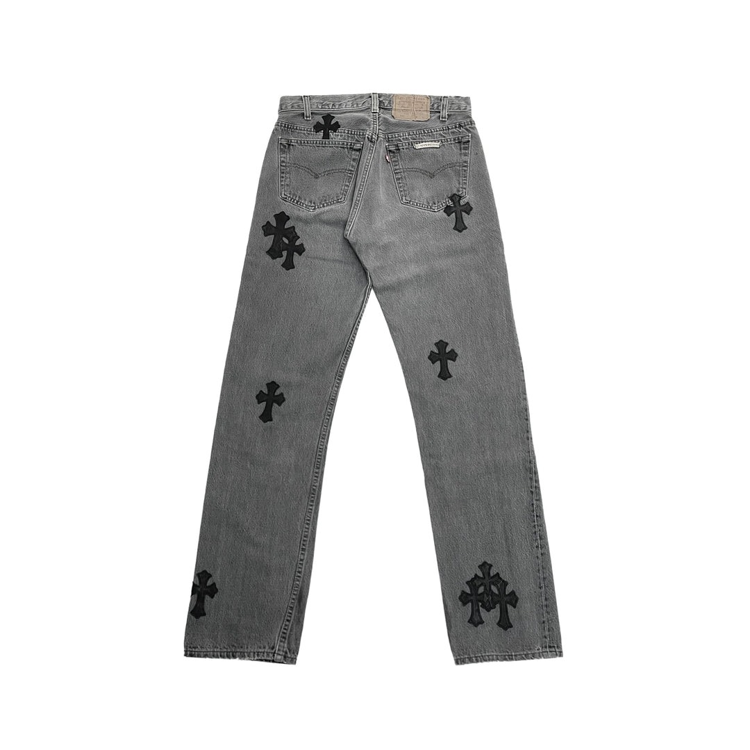 Chrome Hearts Levi's 501 Cross Patch Gray Jeans - SHENGLI ROAD MARKET