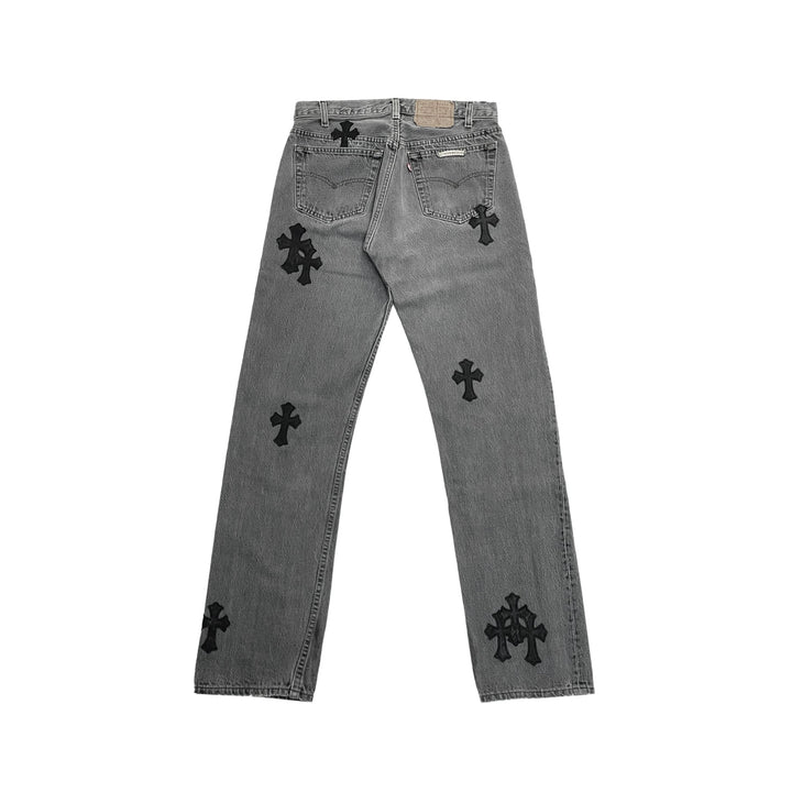 Chrome Hearts Levi's 501 Cross Patch Gray Jeans - SHENGLI ROAD MARKET