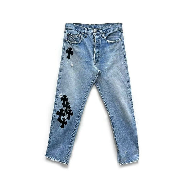 Chrome Hearts Levi's 501 Exclusive Alligator Cross Patch Denim Jeans - SHENGLI ROAD MARKET