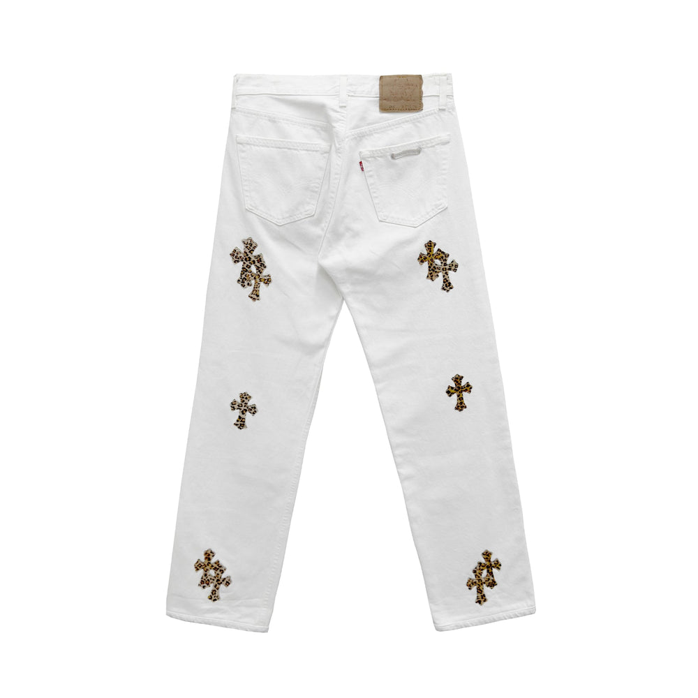 Chrome Hearts Levi's 501 Leopard Cross Patch White Jeans - SHENGLI ROAD MARKET