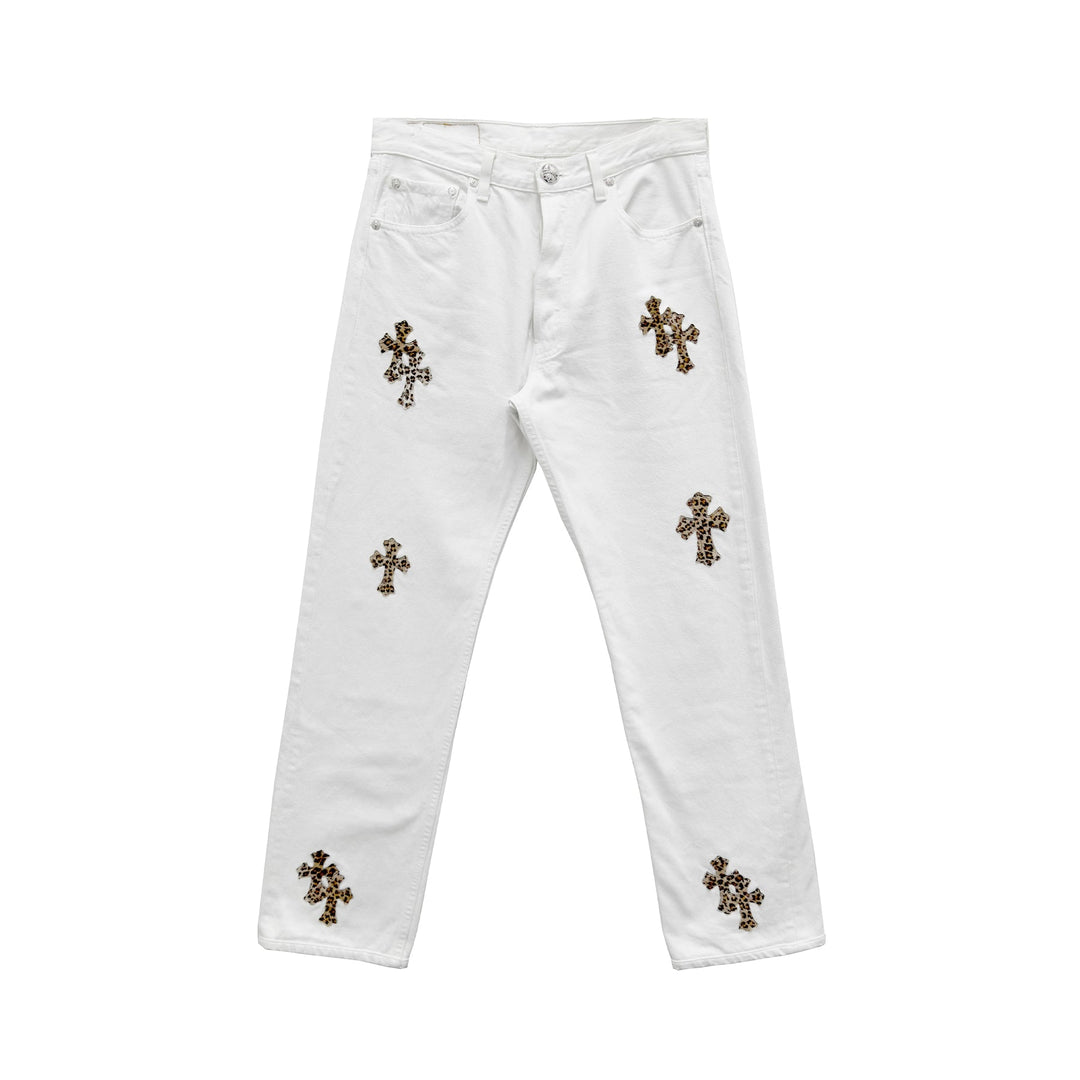 Chrome Hearts Levi's 501 Leopard Cross Patch White Jeans - SHENGLI ROAD MARKET