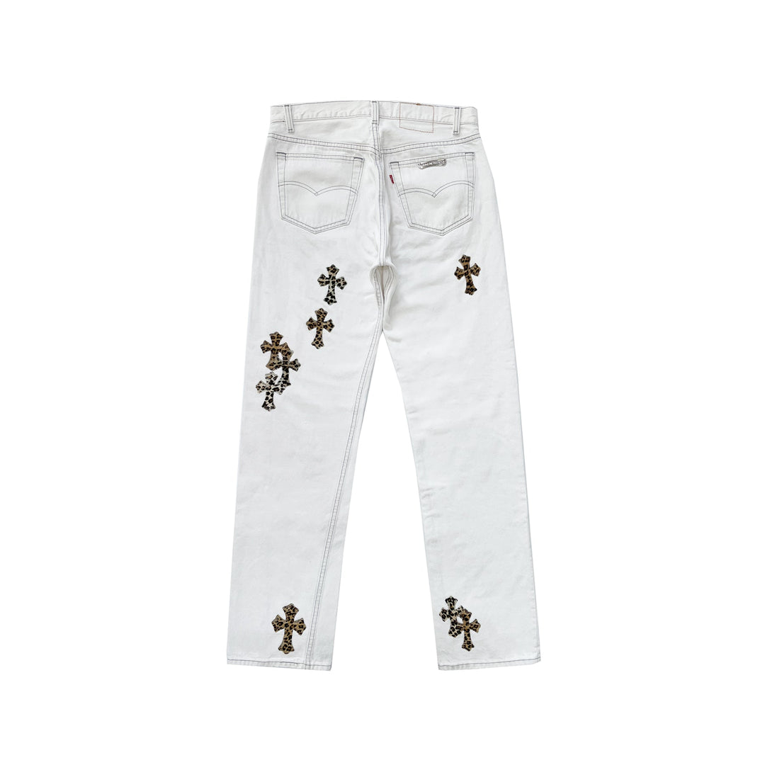 Chrome Hearts Levi's 501 Leopard Pony Hair Cross Patch Denim Jeans - SHENGLI ROAD MARKET