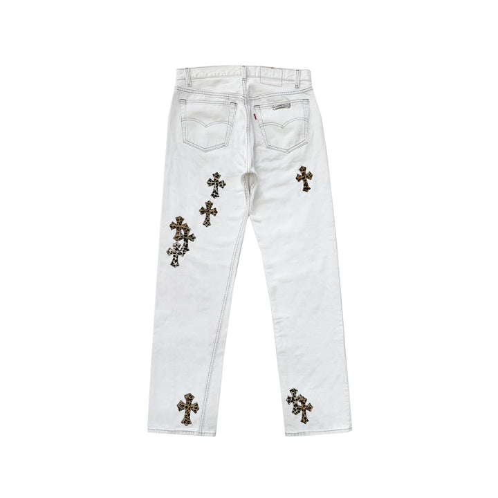 Chrome Hearts Levi's 501 Leopard Pony Hair Cross Patch Denim Jeans - SHENGLI ROAD MARKET