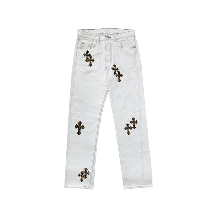 Chrome Hearts Levi's 501 Leopard Pony Hair Cross Patch Denim Jeans - SHENGLI ROAD MARKET