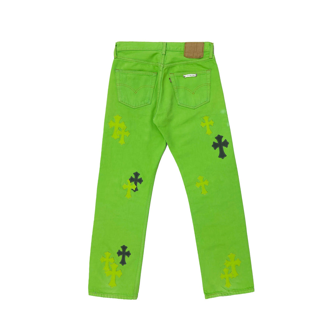 Chrome Hearts Levi's 501 Matty Boy Sex Records Cross Patch Green Jeans - SHENGLI ROAD MARKET