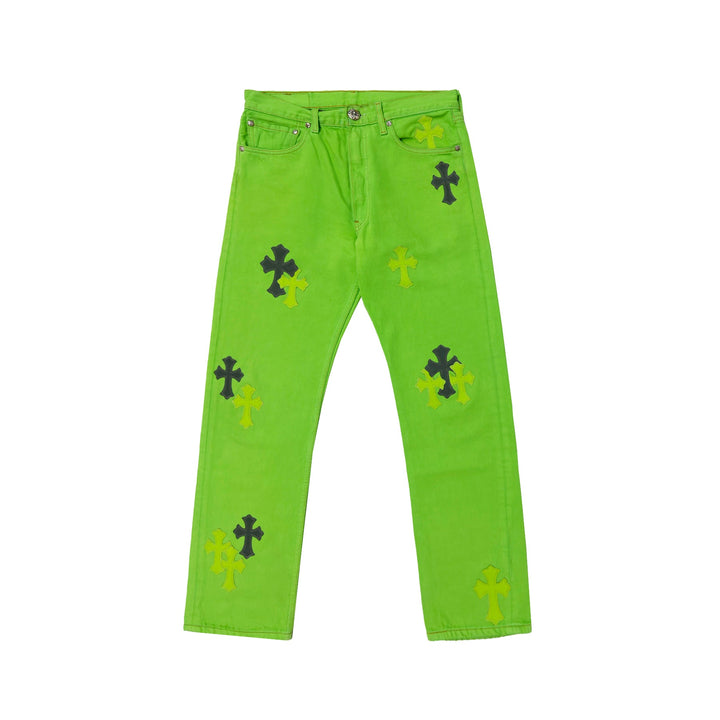 Chrome Hearts Levi's 501 Matty Boy Sex Records Cross Patch Green Jeans - SHENGLI ROAD MARKET