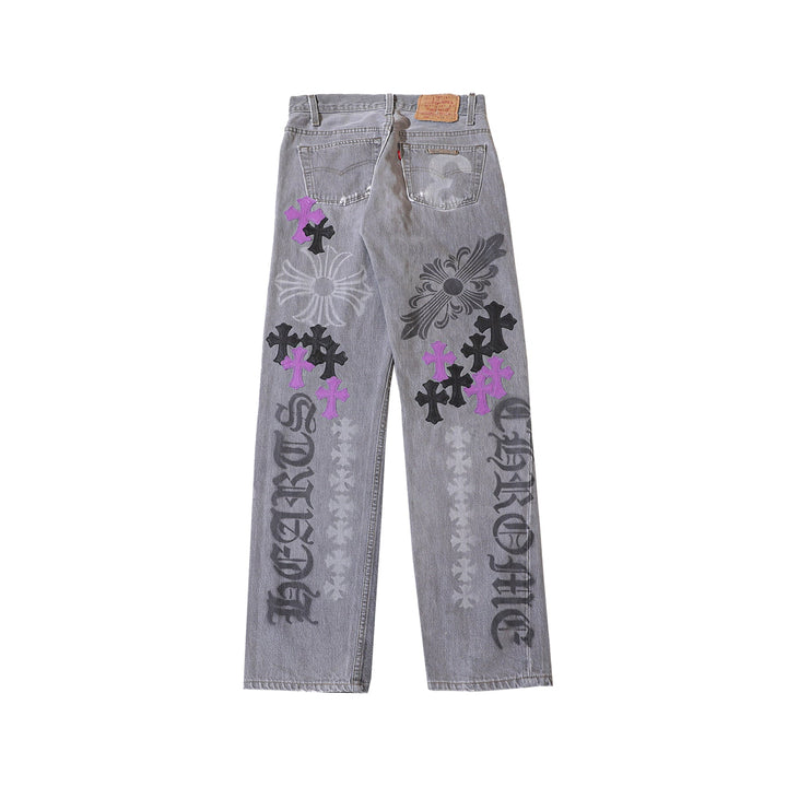 Chrome Hearts Levi's 501 Purple Patch Distressed Washed Grey Jeans - SHENGLI ROAD MARKET