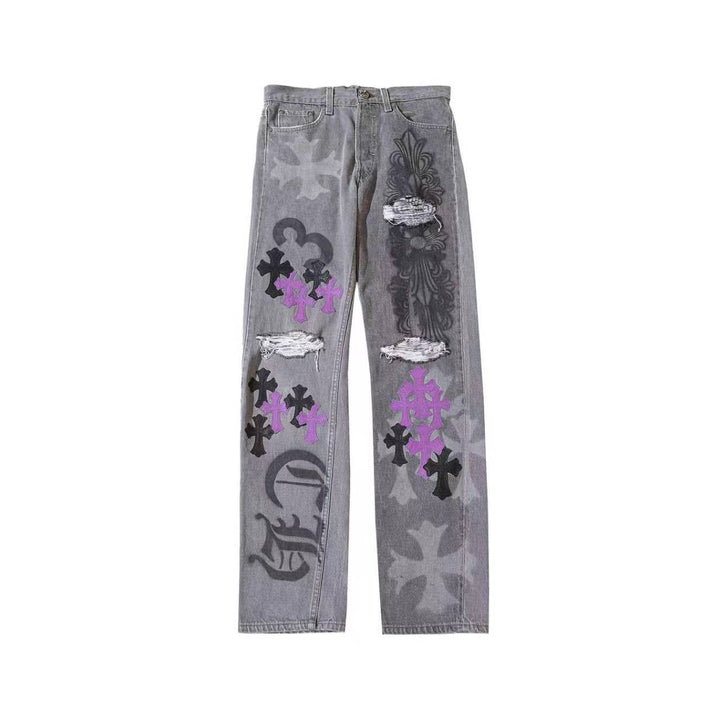 Chrome Hearts Levi's 501 Purple Patch Distressed Washed Grey Jeans - SHENGLI ROAD MARKET