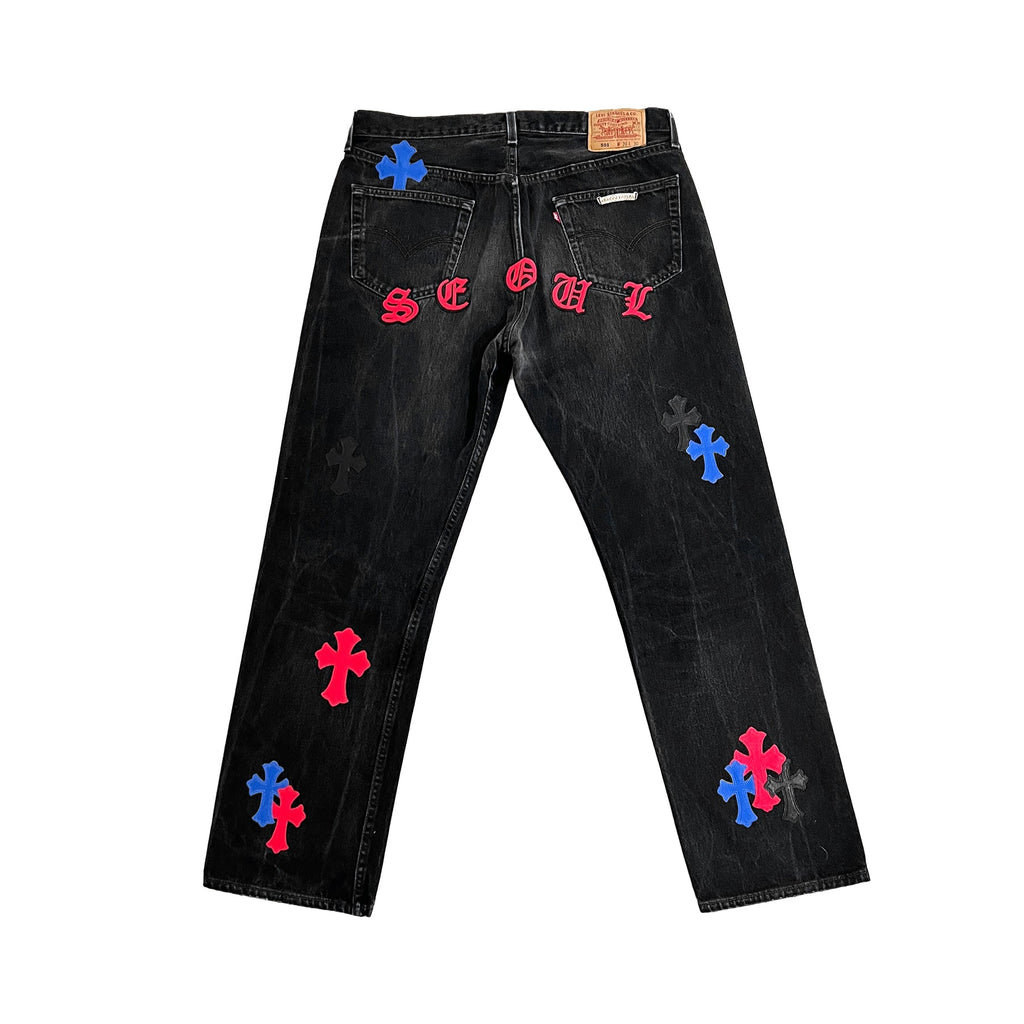 WTW 刺繍 ブラックデニム クッションカバー カリフォルニア ロンハーマン chrome-hearts-levis-501-seoul-