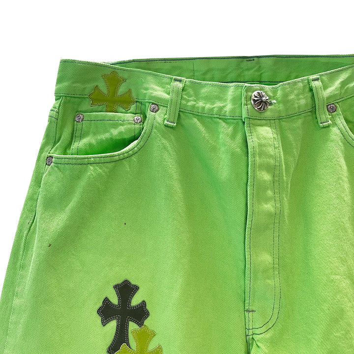 Chrome Hearts Levi's 501 Sex Record Exclusive Edition Cross Patch Green Denim Jeans - SHENGLI ROAD MARKET