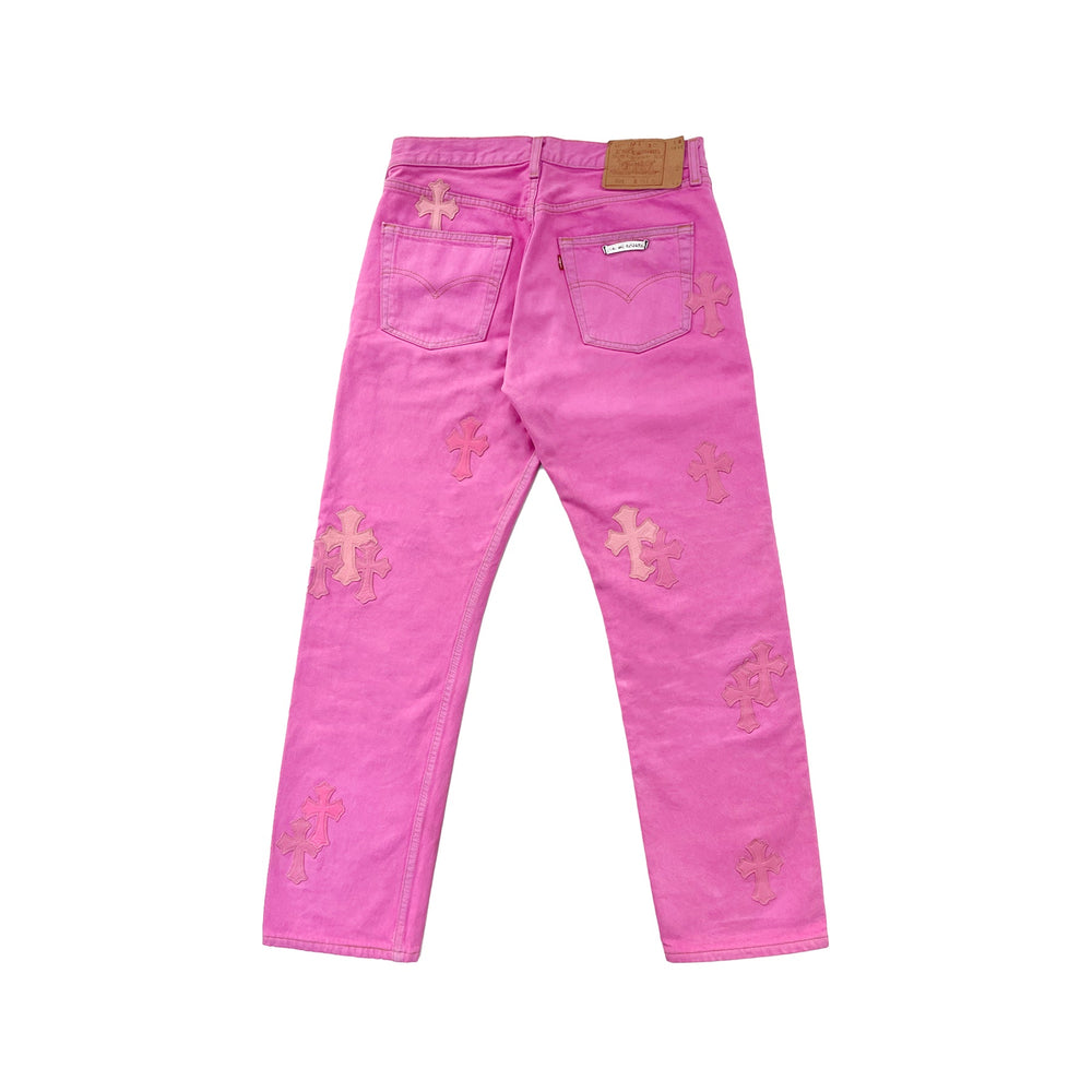 Chrome Hearts Levi's 501 Sex Records Pink Cross Patch Jeans - SHENGLI ROAD MARKET